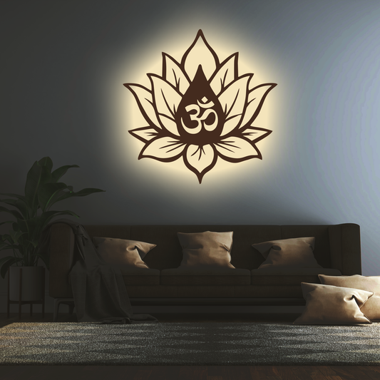 OM Backlit Wooden Wall Decor with Walnut Finish