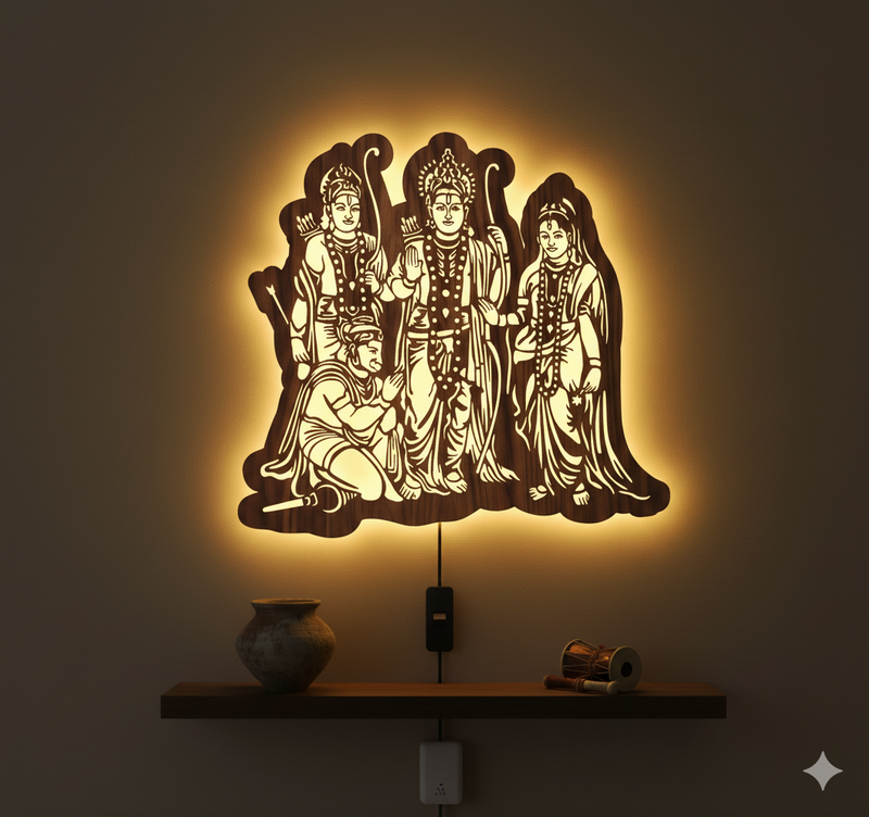 Ram Darbar Walnut Elegance – Warm White LED Wooden Logo Art