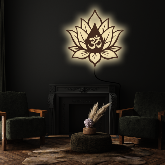 OM Backlit Wooden Wall Decor with Walnut Finish