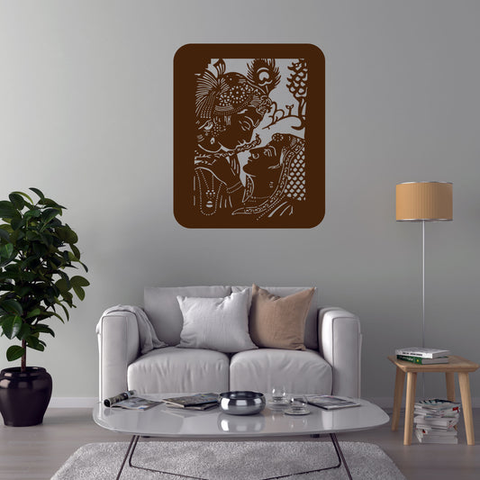 Radha Krishna Backlit Wooden Wall Decor with Walnut Finish