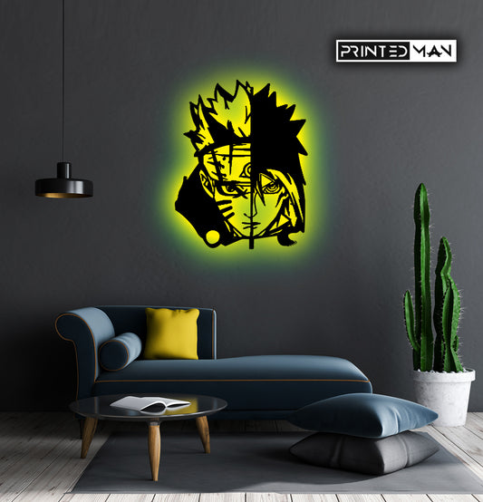 Wooden LED Logo Anime Naruto vs Sasuke
