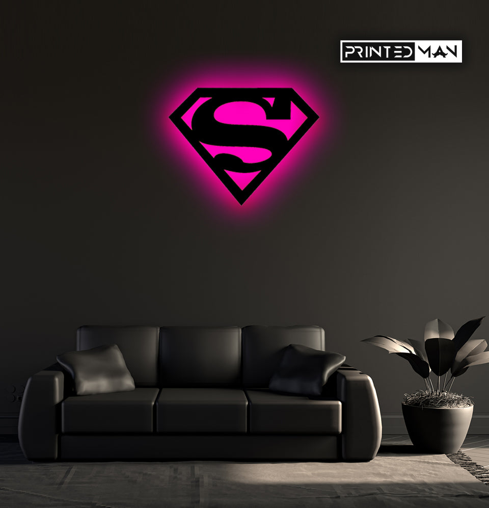 Wooden LED  Logo Backlight -  Superman