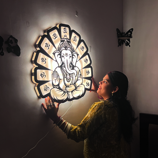 Ganesha Walnut Elegance – Warm White LED Wooden Logo