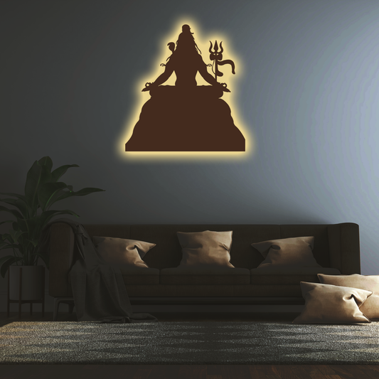 SHIVA Backlit Wooden Wall Decor with Walnut Finish