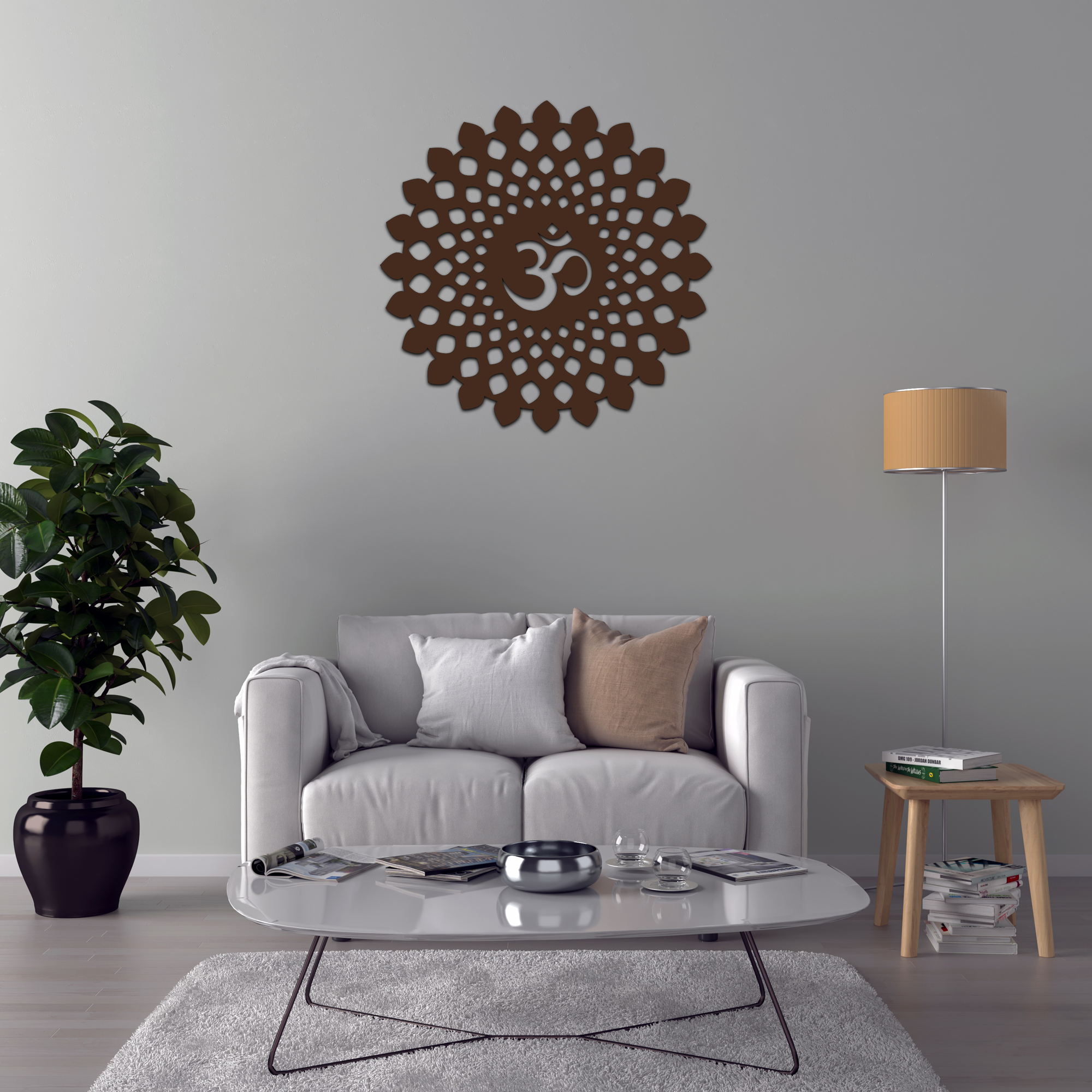 Round OM Backlit Wooden Wall Decor with Walnut Finish