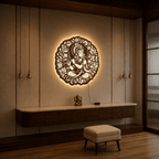 Krishna Backlit Wooden Wall Decor with Walnut Finish