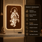 Lord Hanuman Ji Walnut Elegance – Warm White LED Wooden Logo