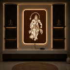 Lord Hanuman Ji Walnut Elegance – Warm White LED Wooden Logo