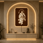 Lord Hanuman Ji Walnut Elegance – Warm White LED Wooden Logo