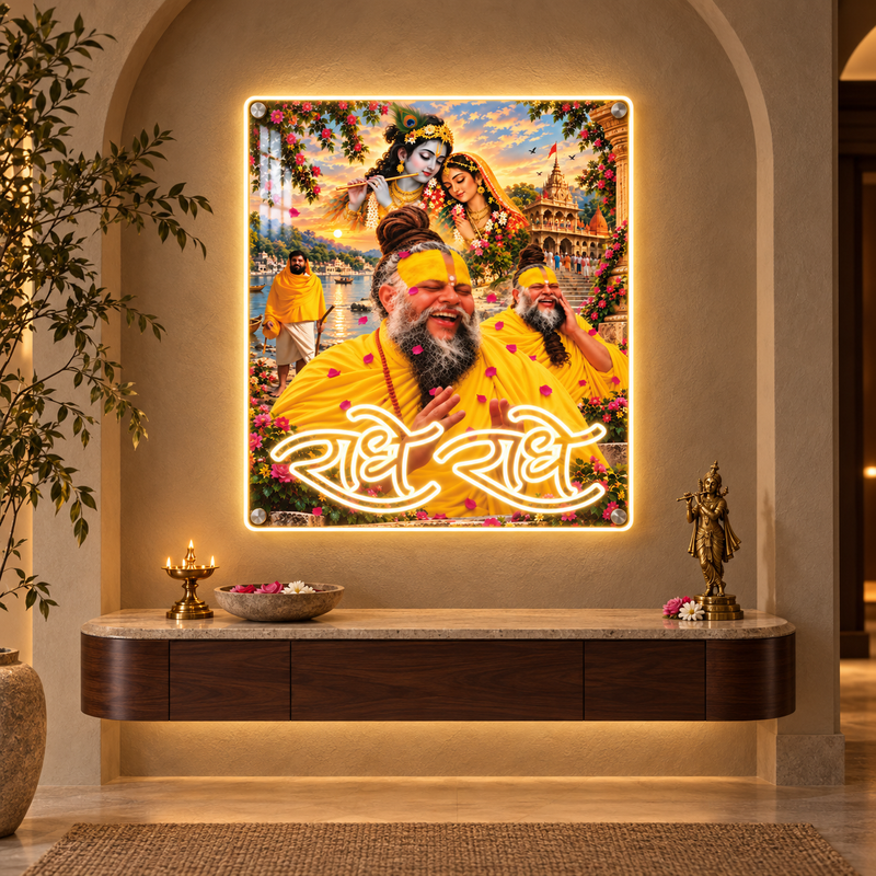 Premanand Ji Maharaj Neon LED Wall Art with Premium UV Print