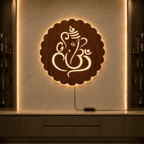 Ganesha Backlit Wooden Wall Decor with Walnut Finish