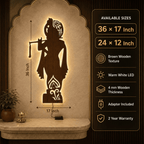 Lord Krishna Backlit Wooden Wall Decor with Walnut Finish