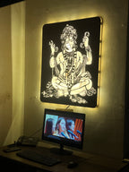 Hanuman Ji Walnut Elegance – Warm White LED Wooden Logo