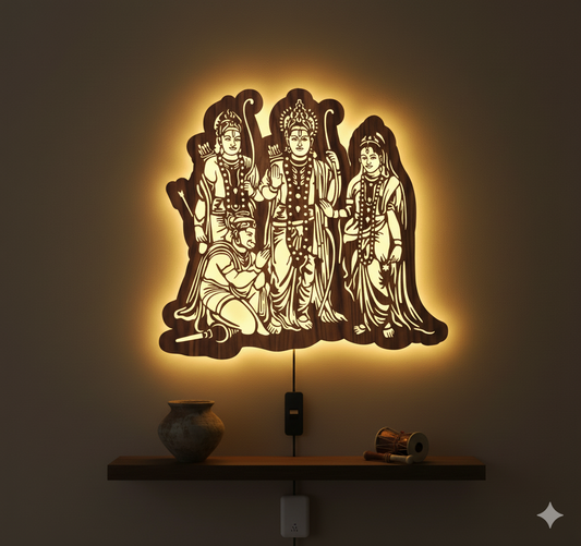 Ram Darbar Walnut Elegance – Warm White LED Wooden Logo Art