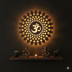 Round OM Backlit Wooden Wall Decor with Walnut Finish