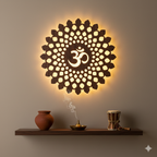 Round OM Backlit Wooden Wall Decor with Walnut Finish