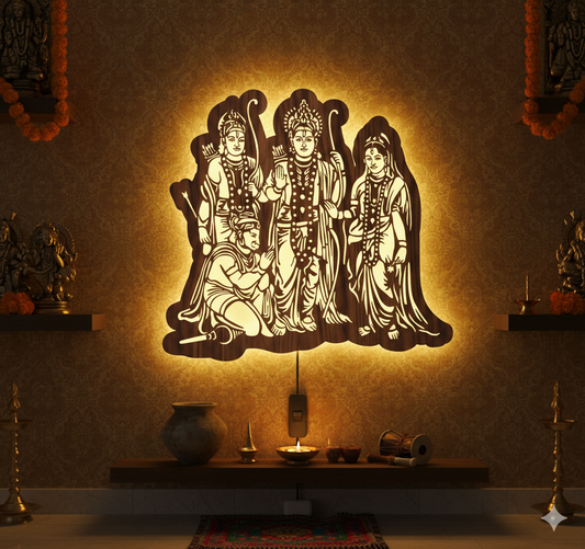 Ram Darbar Walnut Elegance – Warm White LED Wooden Logo Art