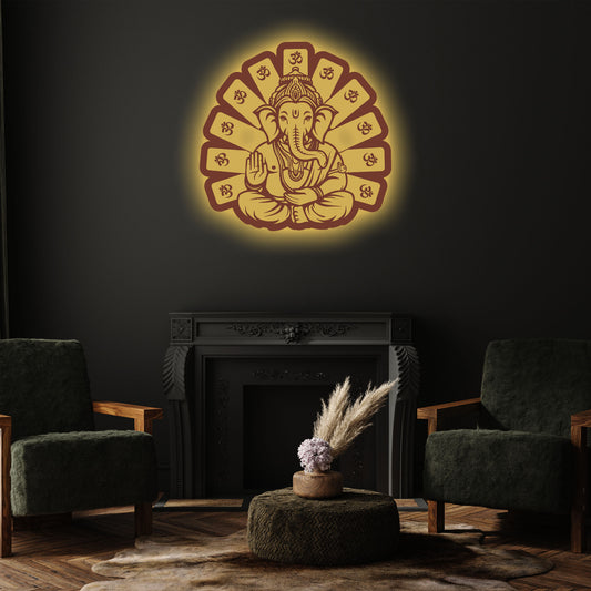 Ganesha Walnut Elegance – Warm White LED Wooden Logo