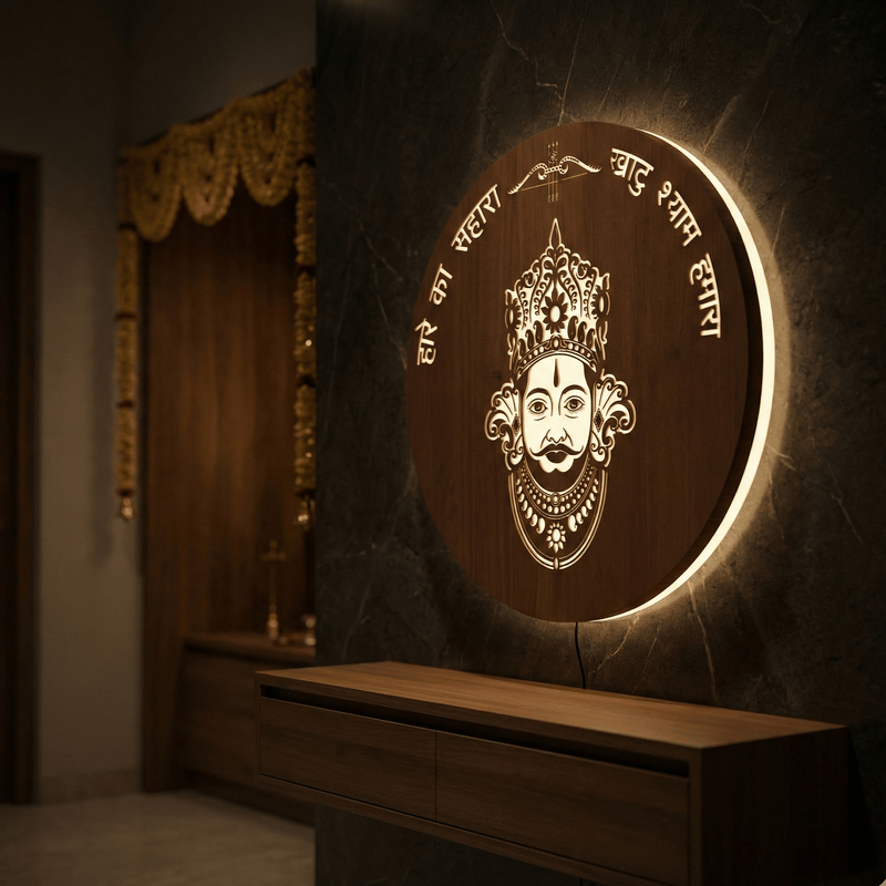 BABA SHAYM Walnut Elegance – Warm White LED Wooden Logo