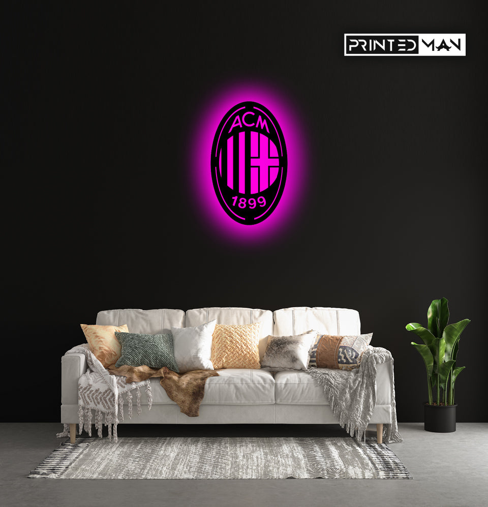 Wooden AC Milan LED logo luminous for football Fan's