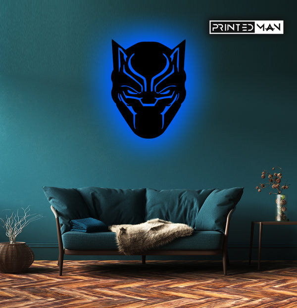 Wooden LED  Logo - Superhero Black Panther