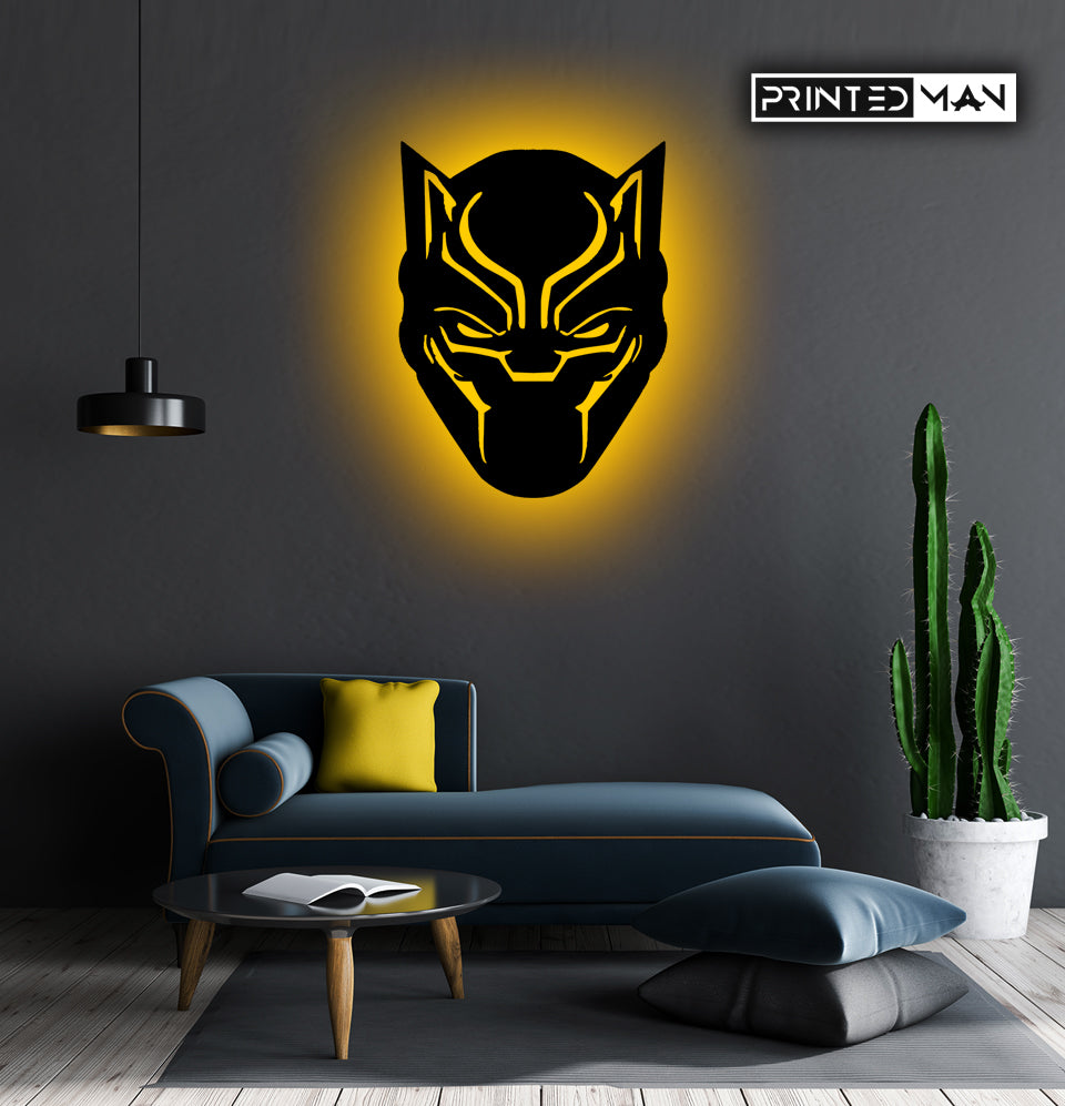Wooden LED  Logo - Superhero Black Panther