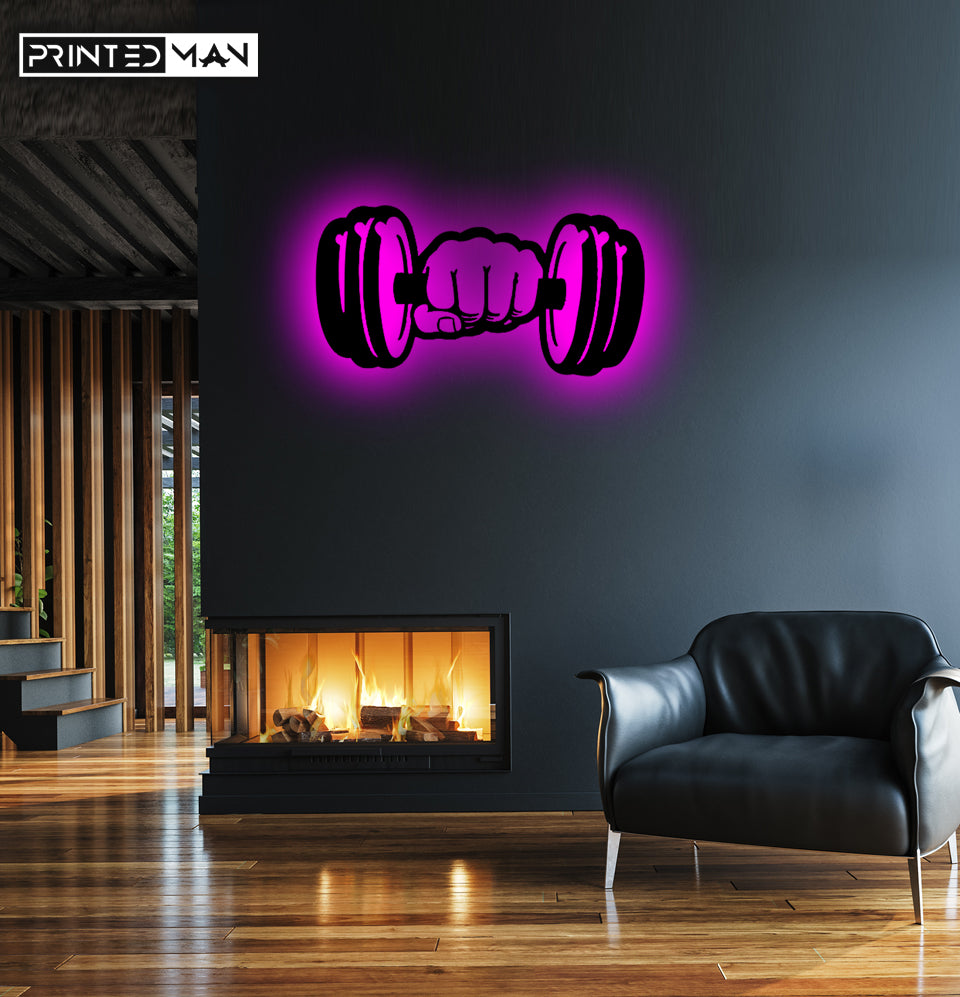 Wooden LED  Logo - Gym Dumbbell