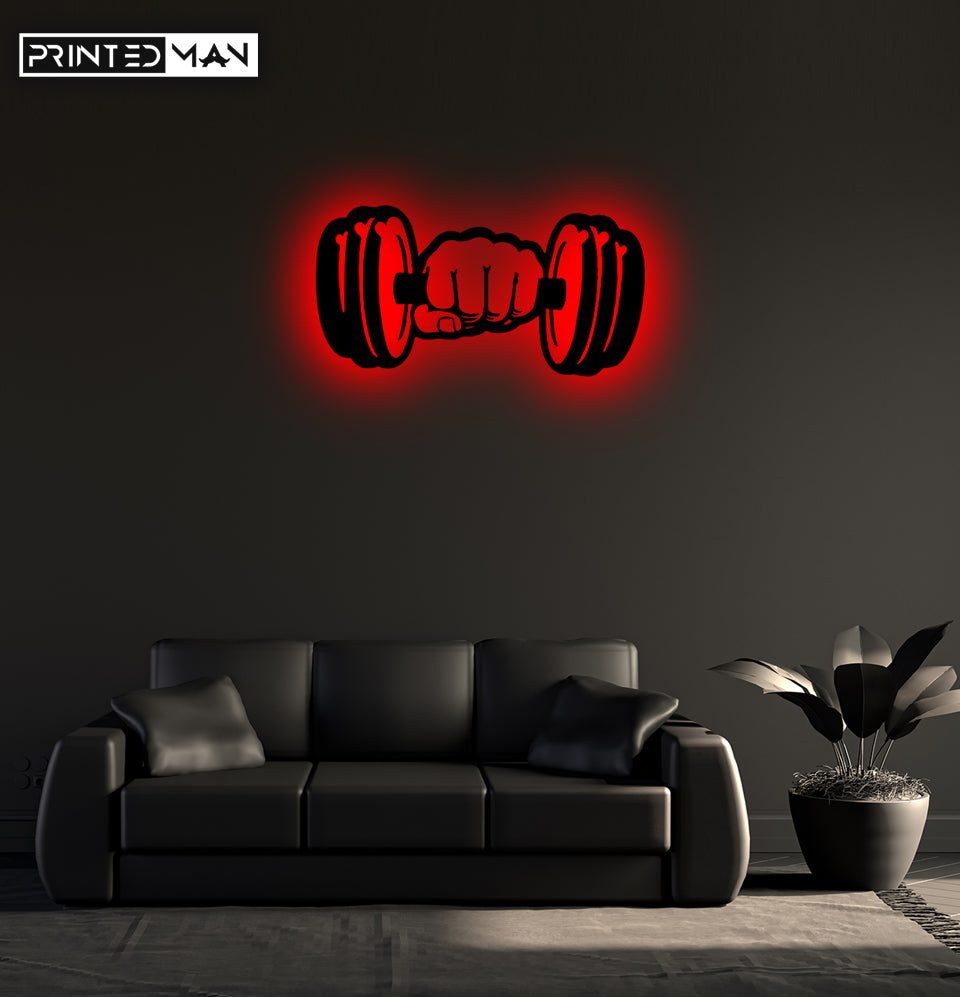 Wooden LED  Logo - Gym Dumbbell