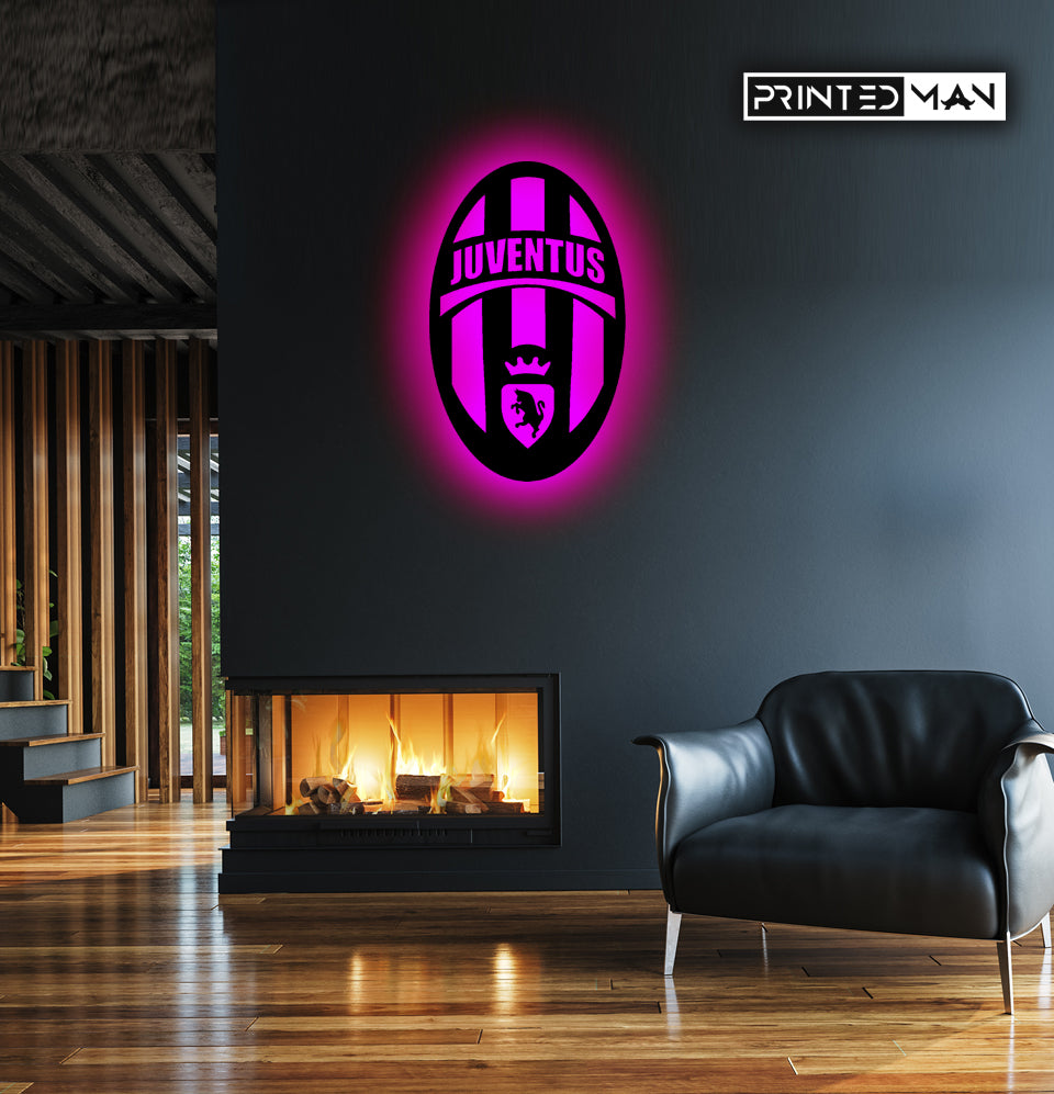 Wooden Juventus FC LED logo luminous for football Fan's