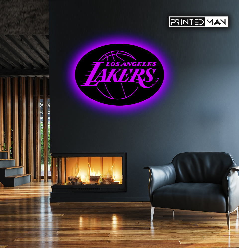 Wooden LosAngeles Lakers LED logo luminous for football Fan's