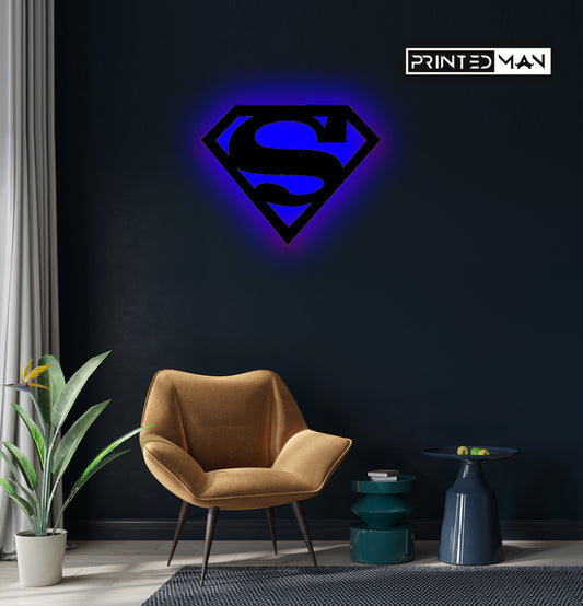 Wooden LED  Logo Backlight -  Superman