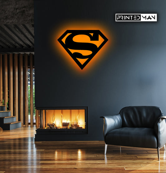 Wooden LED  Logo Backlight -  Superman